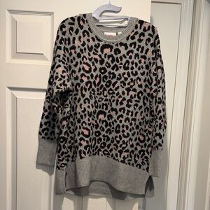 Rafaella Gray and Pink Leopard Print Sweater